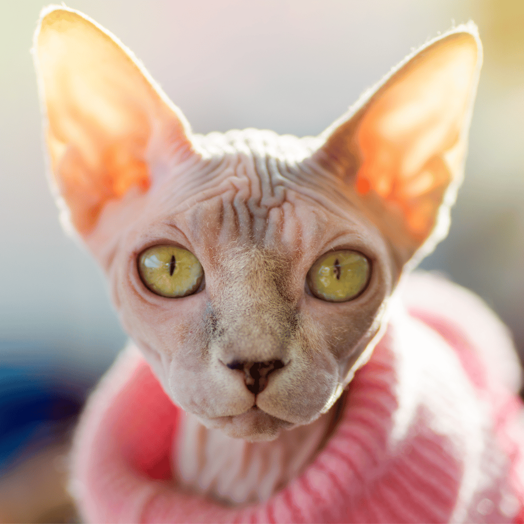 Hairless cat in a pink sweater